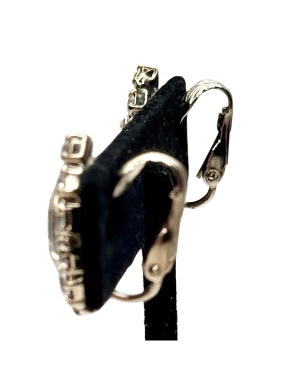 Marquise Cut Earrings Prong Set Rhinestones Clip On Silver Tone 3/4" Vintage - Picture 7 of 12